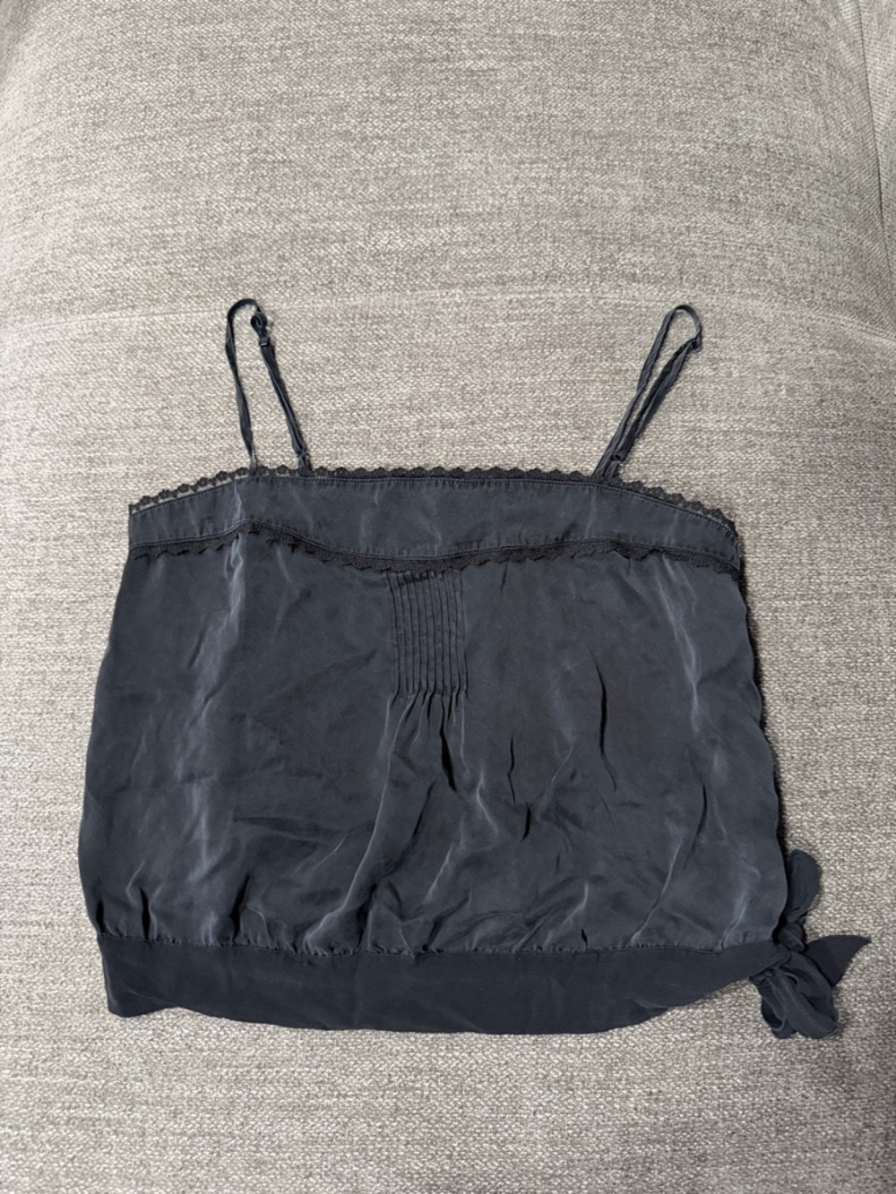 GAP 100% Silk Black Spaghetti Strap Camisole with Tie Hem